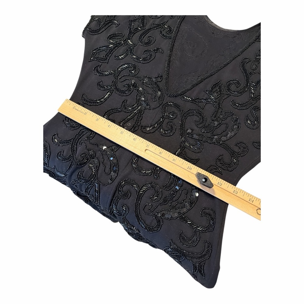 Carmen Marc Valvo Old Hollywood Black Beaded Dress Glam Evening M AG1 - Picture 7 of 8